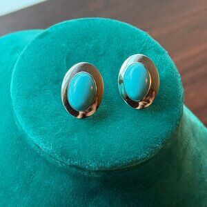 Silver and Turquoise Oval Earrings